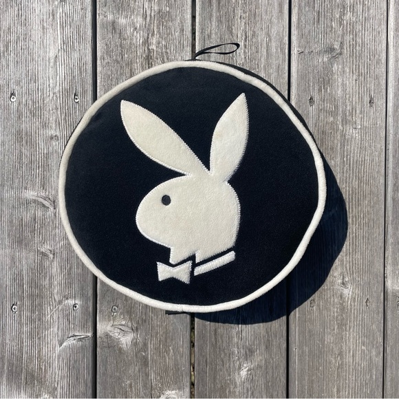 RARE Playboy Vintage Y2K Round Pillow Black & White Rabbit Head Logo 2004 Retro - Picture 1 of 8